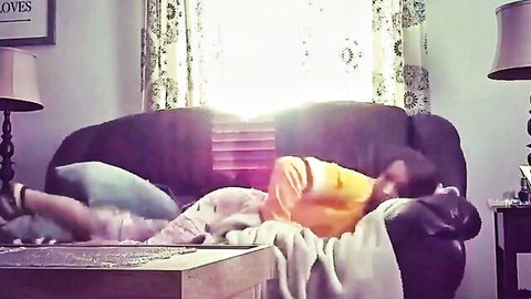 Teen girl asleep on couch with pants down exposing bare ass in amateur voyeur hidden cam