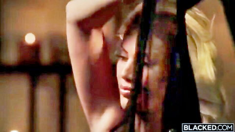 Cherry Kiss platinum blonde seductively posed in Blacked interracial scene