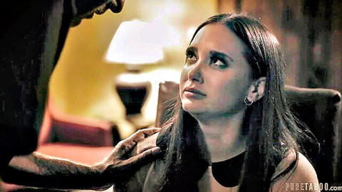 Gia Paige thicc brunette confesses intimately, emotional gaze up at man