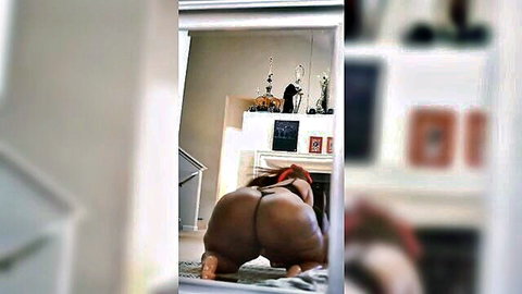 Ms Backwood big ebony ass in thong, mirror pose solo