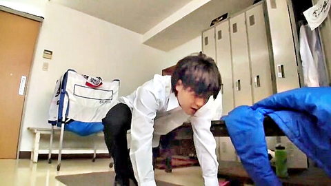Mion Sonoda on all fours in white shirt and black bloomers, JAV gym scene