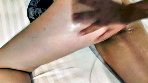 Latina woman trapped in bed gets oiled thigh massage from sister's boyfriend