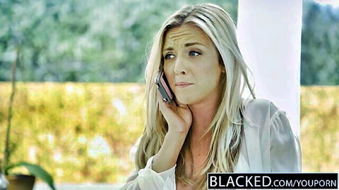 Karla Kush blonde in white blouse on phone, Blacked interracial tease