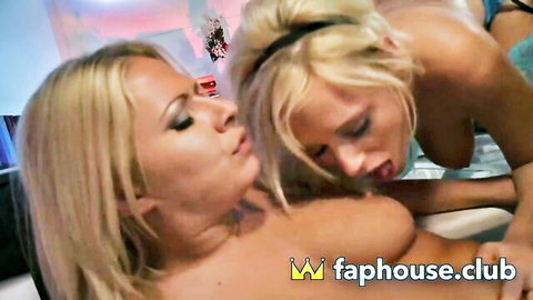 Kinky blondes in high heels sharing big dick in hot threesome