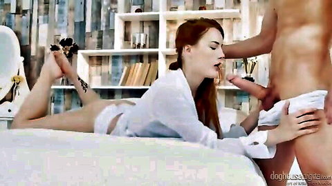 Charlie Red grabs Charlie Dean's cock in steamy foreplay, redhead beauty