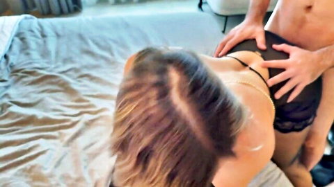 Serenity Cox in black lingerie taken from behind in doggy style