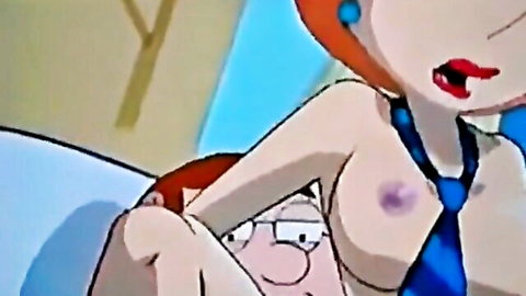 Peter Griffin gropes Lois Griffin's massive bare tits and nipple in cartoon porn scene