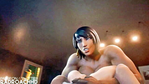 Muscular futa Pharah slams huge dick in pussy for sloppy creampie