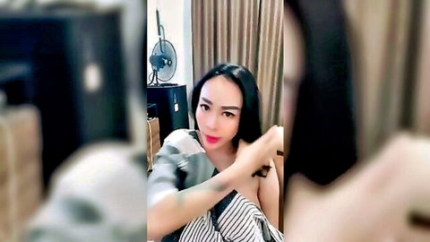 Mami Kina seduces in off-shoulder striped top, Indo Asian babe tease