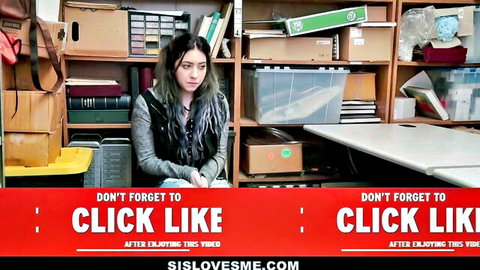 Young skinny brunette teen with long hair sitting clothed in cluttered storage room amateur