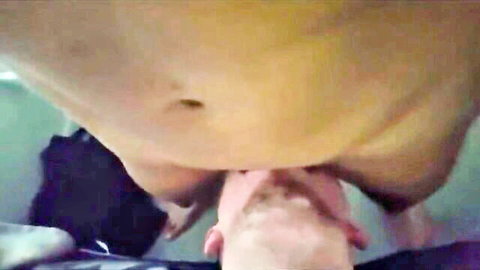 POV deepthroat blowjob, man standing over woman orally pleasuring him