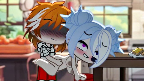 Gacha Club animated: Orange-haired guy fucks blue-haired girl doggystyle on counter