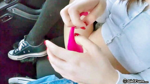 Aliya Brynn wet pussy dildo fuck orgasm in car