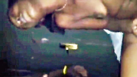 Ghetto hood ebony threesome with close-up action in low light