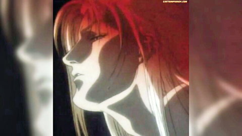 Sensual anime redhead babe with dramatic shadowed profile and parted lips teasing passion
