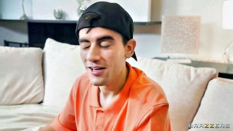 Brazzers scene: guy surprised by aunt with oiled up tits out