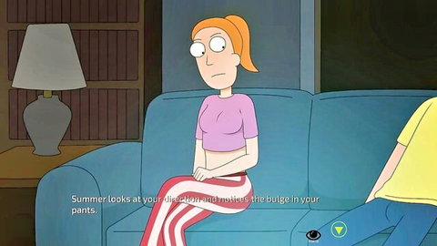 Cartoon teen Summer stares at huge bulge in your pants while sitting on couch