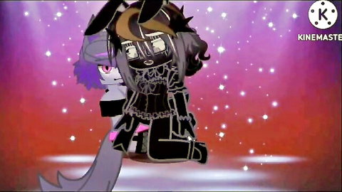 Anime bunny and cat girls embracing backstage in black lace outfits