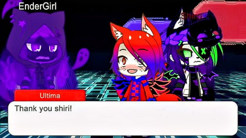 Animated harem thumbnail with red fox girl Ultima, purple EnderGirl, and green Shiri smiling together