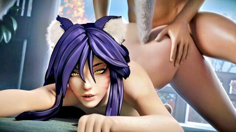 Ahri fox girl in doggy style with partner, nude and intense