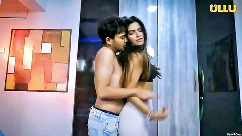 Indian couple in black lingerie embrace, Namkeen Ullu web series