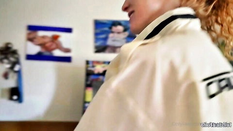 Fullmetalifrit redhead in white gi, seductive side profile view