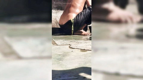 Desi woman exposing curvy ass in outdoor bathroom while grooming