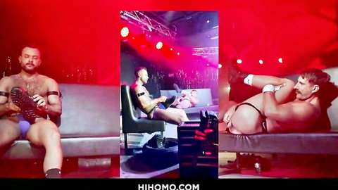 Sir Peter muscular hairy hunk in live show, bulging jockstrap and toys