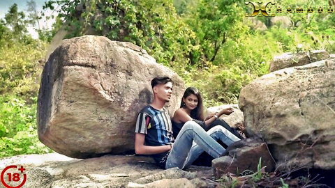 Desi girl Sudipa teases with mountain boy in jungle outdoors couple
