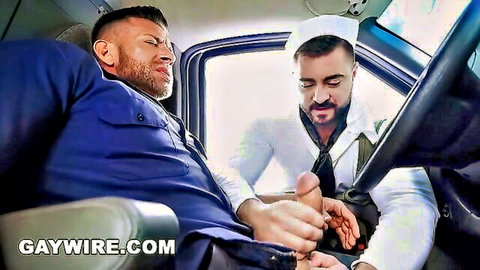 Navy stud Derek Bolt gets handjob from husky Bruce Beckhalm in car