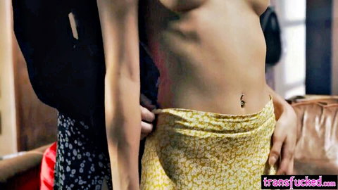 Emily Willis topless in yellow skirt, seductive embrace
