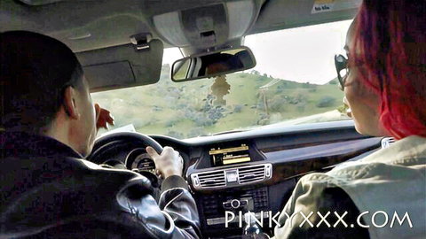 Monroe Sweets redhead passenger in car with black driver