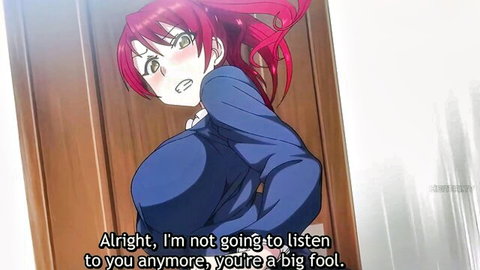 Blushing redhead anime schoolgirl in tight uniform