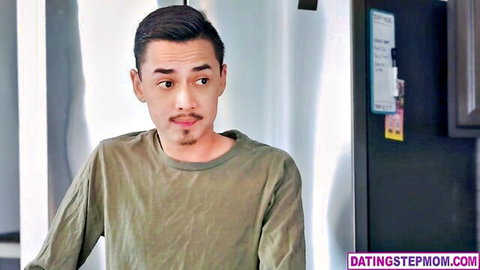 Alex Coal in maid outfit teases stepson with curvy booty in kitchen