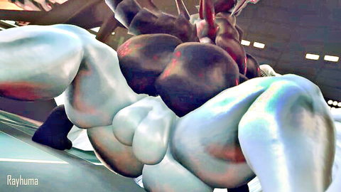 Black and White Rayhuma muscular alien exposing huge white balls in explicit solo pose