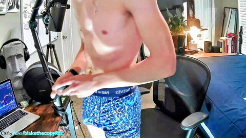 Letsplayblake shirtless twink in blue Calvin Klein underwear gay tease