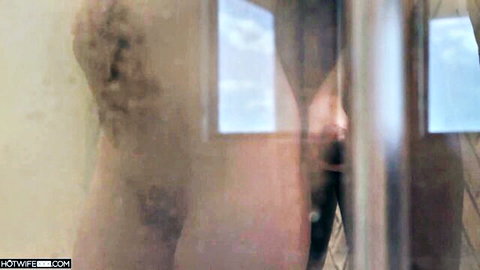Blurry shower creampie with bushy wife soaked in black cum cuckold