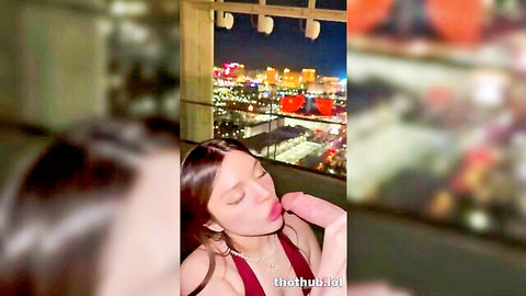 Katiana Kay giving blowjob on Las Vegas balcony at night