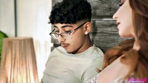 Sophia Locke as seductive stepmom close to stepson in intimate moment