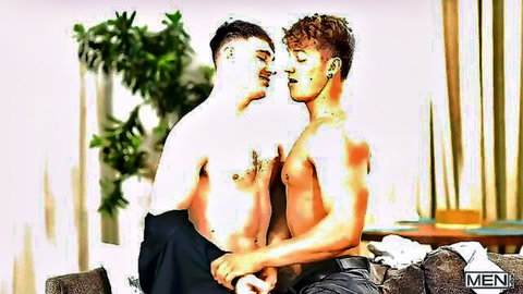 Michael Boston and Felix Fox muscular gay men kissing intimately shirtless