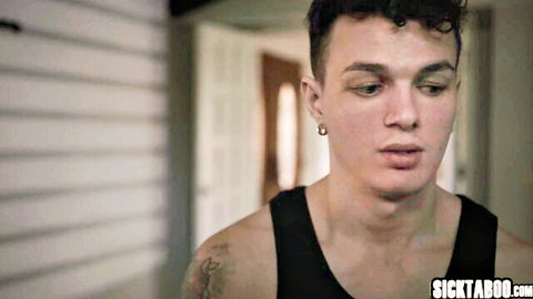 Tattooed handsome guy in tank top, intense gaze - August Skye black MILF hardcore