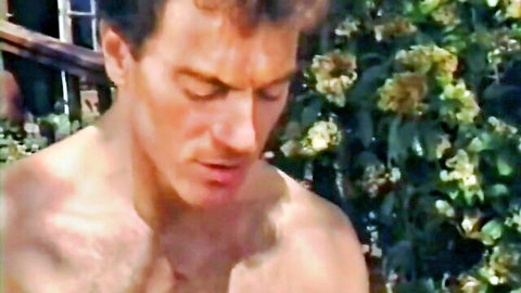 Intense shirtless Caucasian man in outdoor garden setting from Shameless tart porn