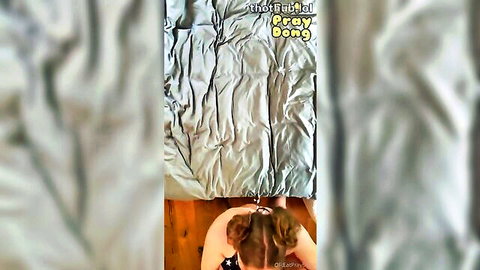 American bombshell brunette bends over in patriotic pose on 4th of July