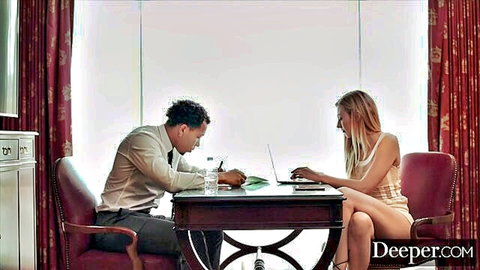 Alexa Grace in seductive business meeting on Deeper, slim blonde in short dress