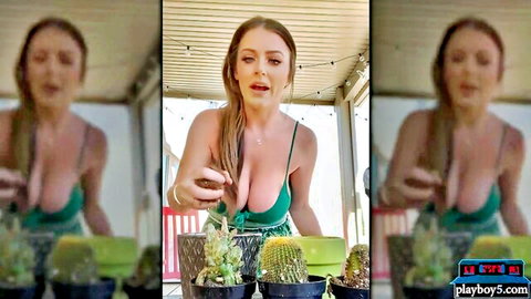 Sophie Dee showing big boobs in green top on porch