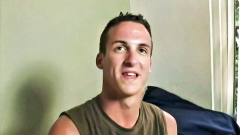 Fit white jock smiling in tank top for hot BBC vs trans sex video