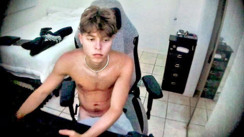 Jamesoblonde shirtless twink exposing cock in amateur webcam solo