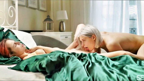 Christy White in intimate lesbian oral sex scene with silver-haired beauty