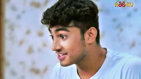 Handsome Indian nephew smiling in bed, Hindi incest scene