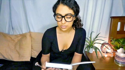 Adhara as sexy therapist in low-cut top, glasses, curly hair for JOI countdown